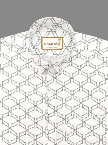 Rashyam Premium Dot Print on White Giza Cotton Shirt