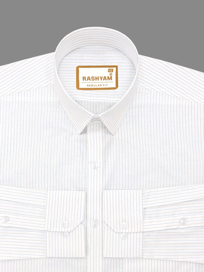 Premium Giza Cotton Blue And Black Multi Line On White Formal Shirt For Men