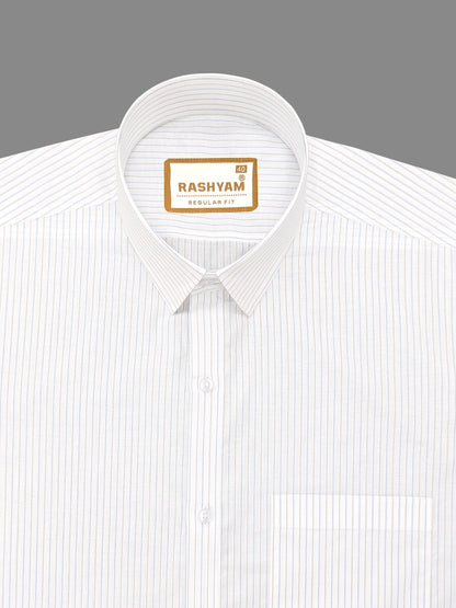 Premium Giza Cotton Blue And Black Multi Line On White Formal Shirt For Men