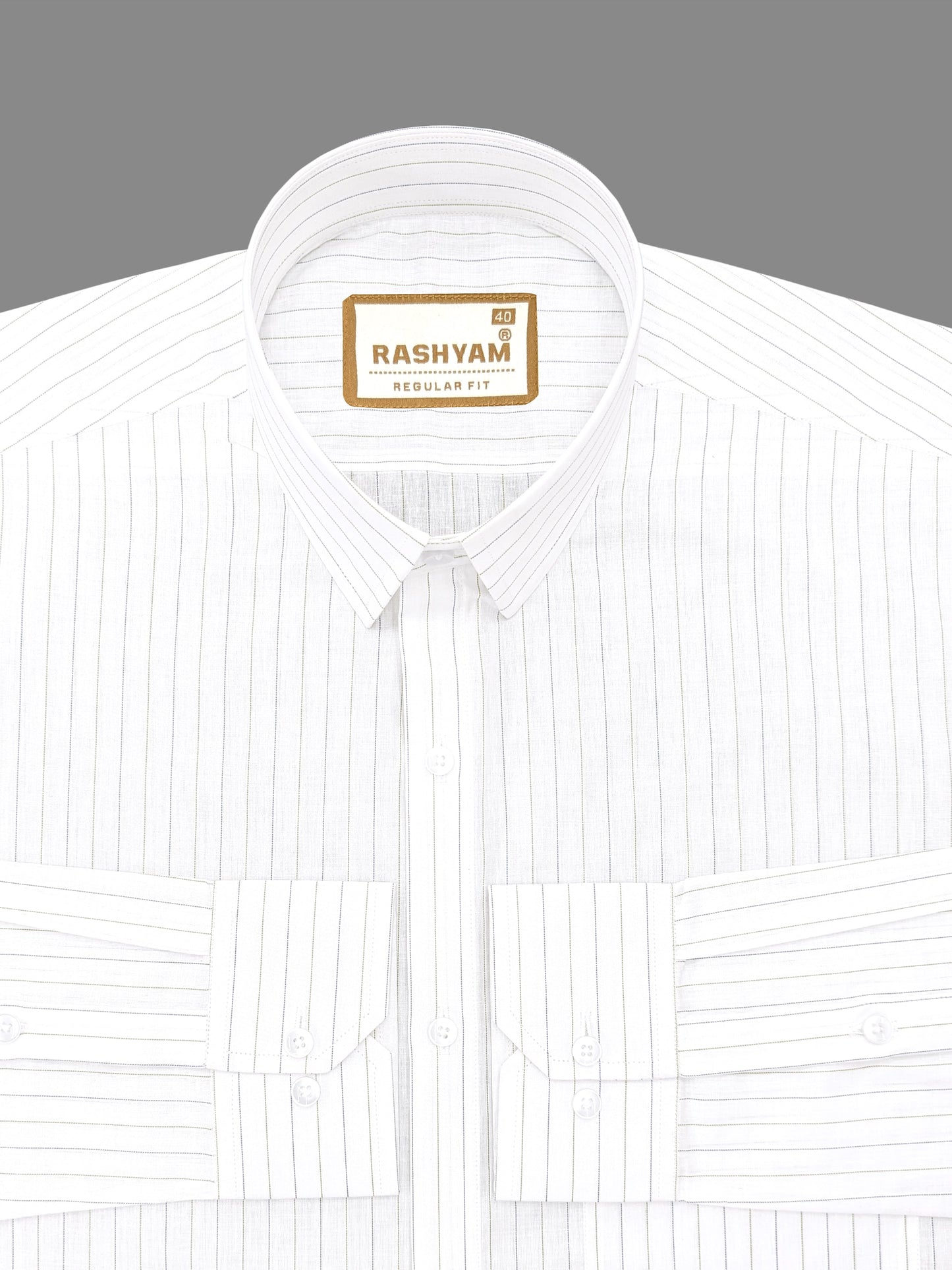 Premium Navy And Green Stripe On White Cotton Formal Shirt For Men