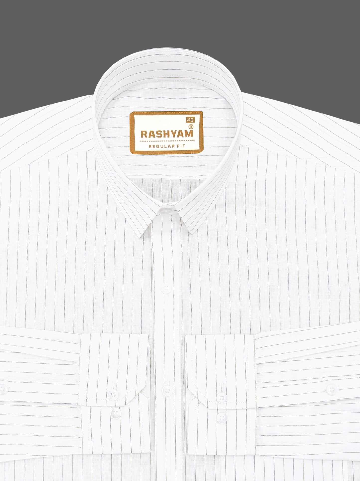 Premium Navy And Green Stripe On White Cotton Formal Shirt For Men