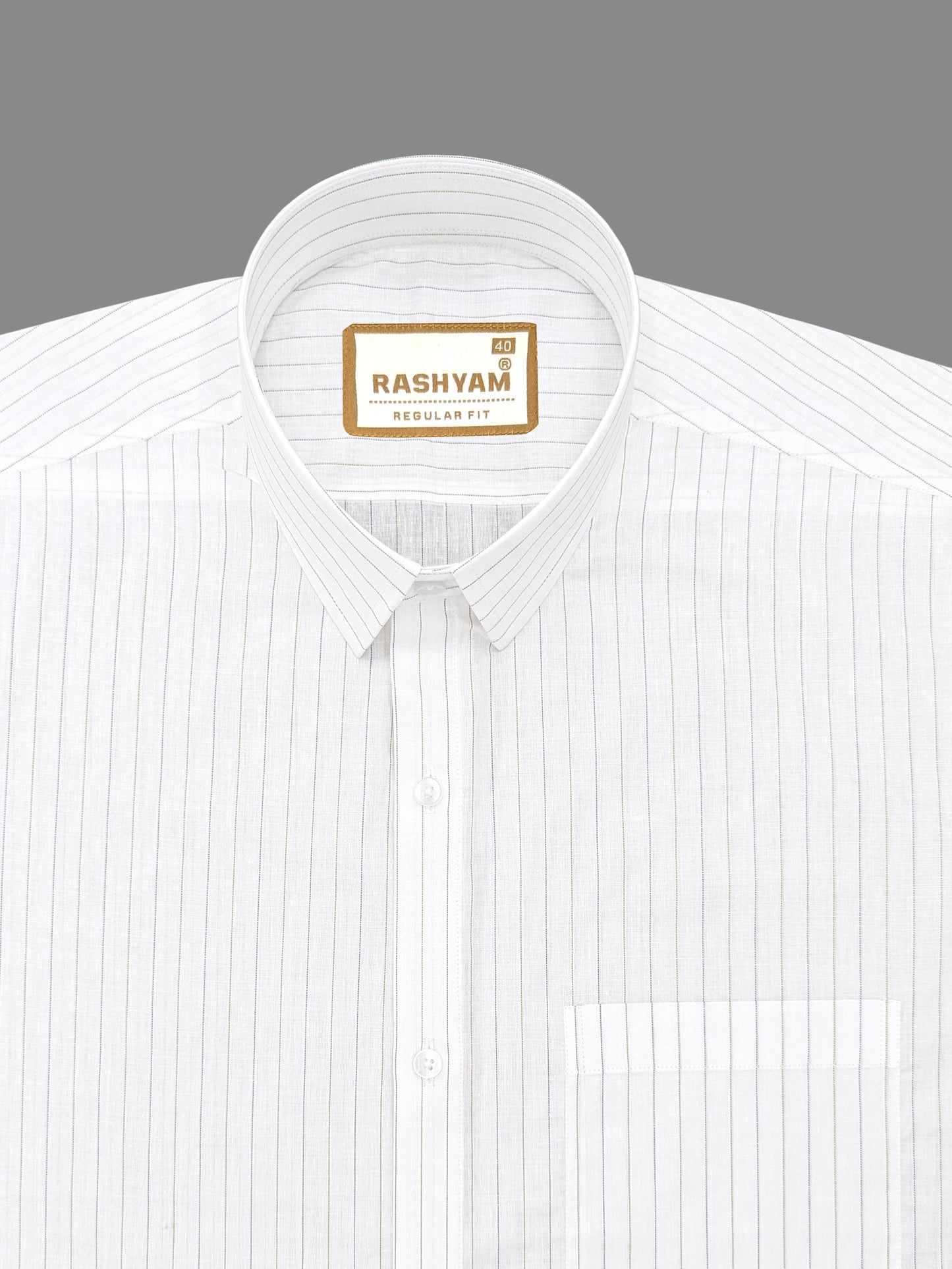 Premium Navy And Green Stripe On White Cotton Formal Shirt For Men