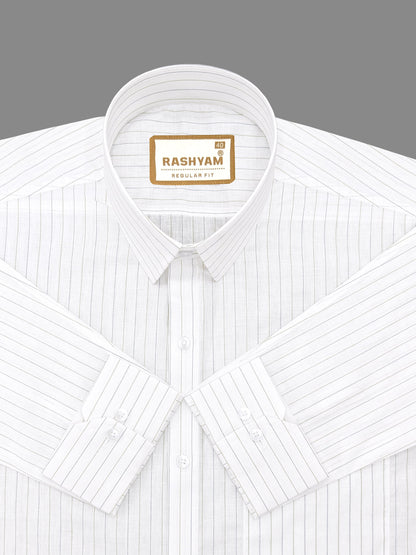 Premium Navy And Green Stripe On White Cotton Formal Shirt For Men