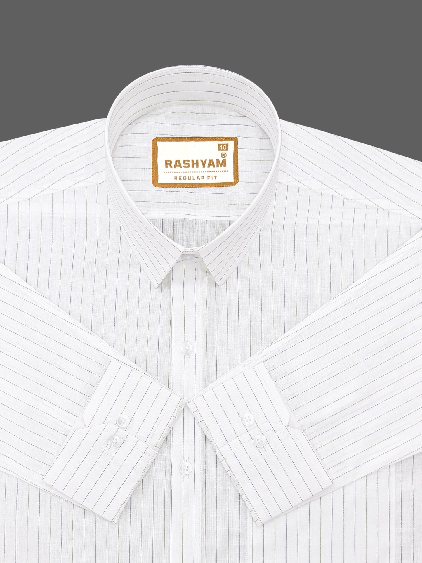 Premium Navy And Green Stripe On White Cotton Formal Shirt For Men