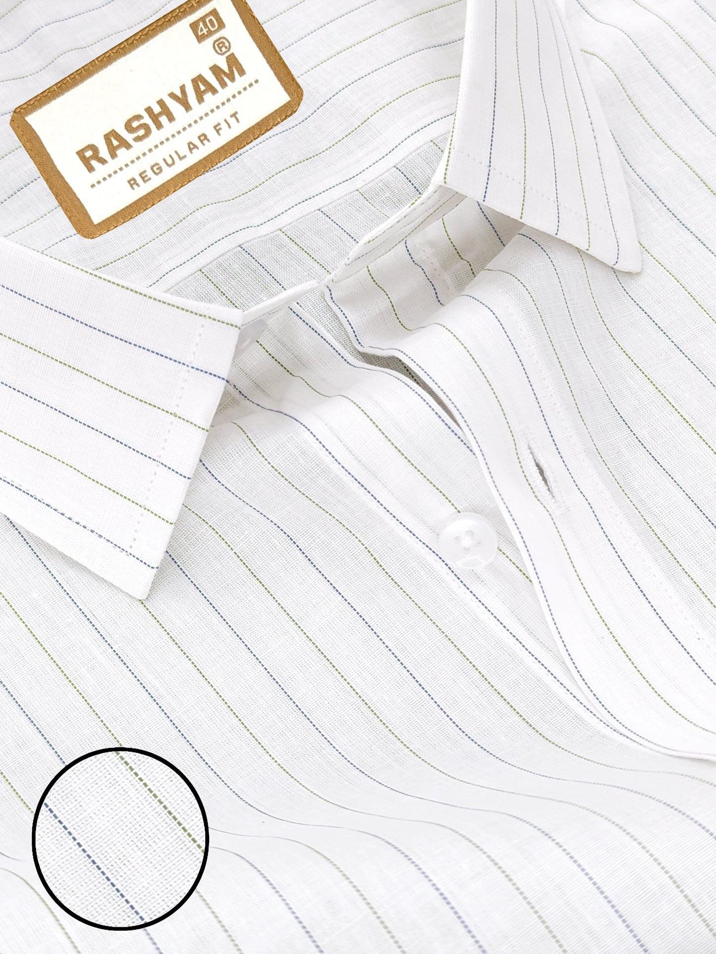 Premium Navy And Green Stripe On White Cotton Formal Shirt For Men