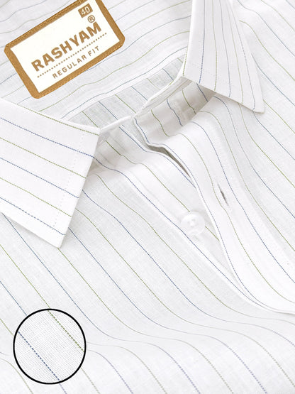 Premium Navy And Green Stripe On White Cotton Formal Shirt For Men