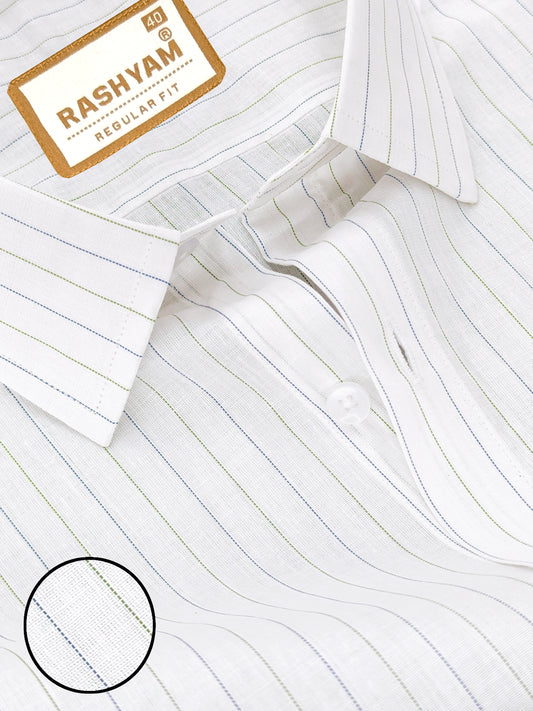 Premium Navy And Green Stripe On White Cotton Formal Shirt For Men