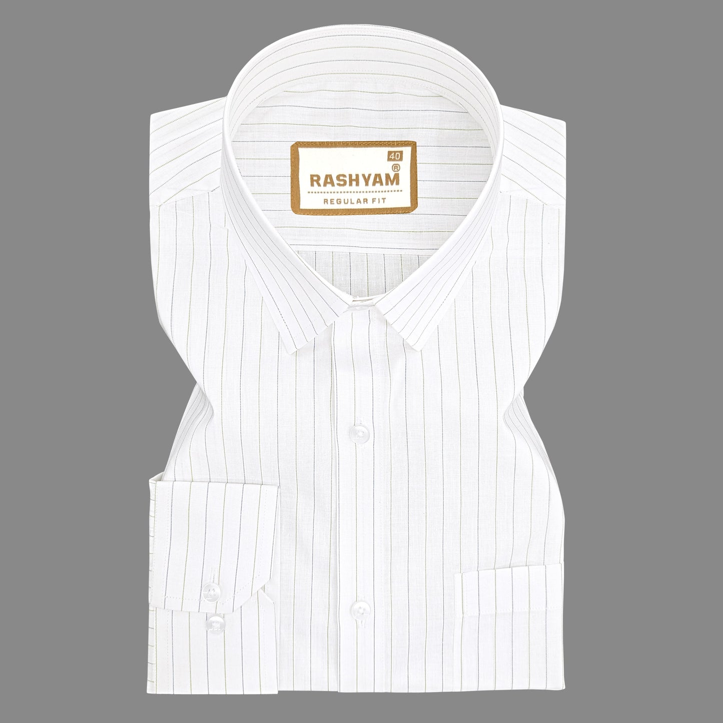 Premium Navy And Green Stripe On White Cotton Formal Shirt For Men