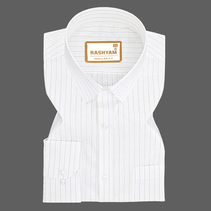 Premium Navy And Green Stripe On White Cotton Formal Shirt For Men