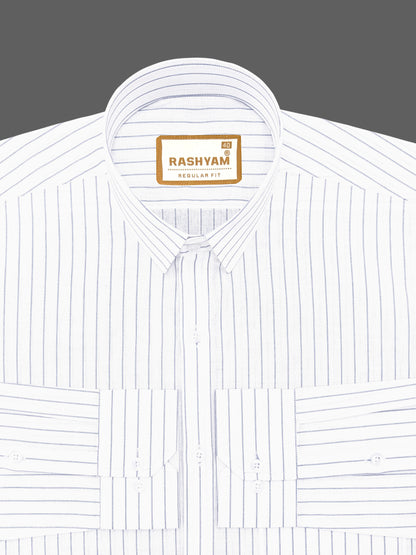 Premium Giza Cotton Navy Line On White Formal Shirt For Men