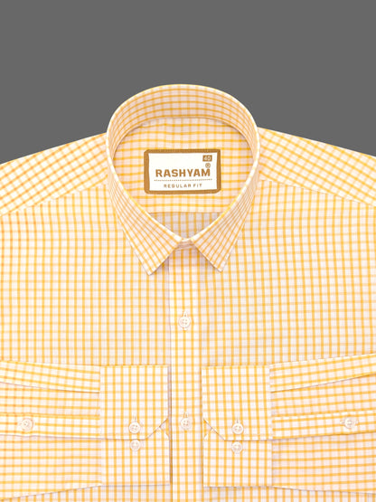 Rashyam Premium Yellow Checks Formal Giza Cotton Shirt