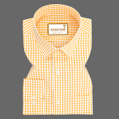 Rashyam Premium Yellow Checks Formal Giza Cotton Shirt