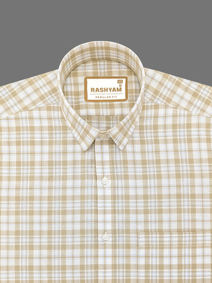 Luxurious Italian Linen Cotton Brown Multi Checks Formal Shirt