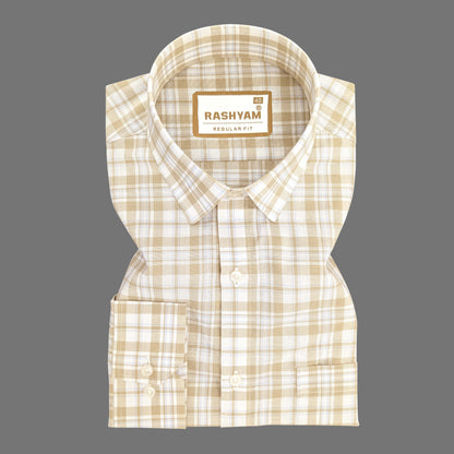 Luxurious Italian Linen Cotton Brown Multi Checks Formal Shirt