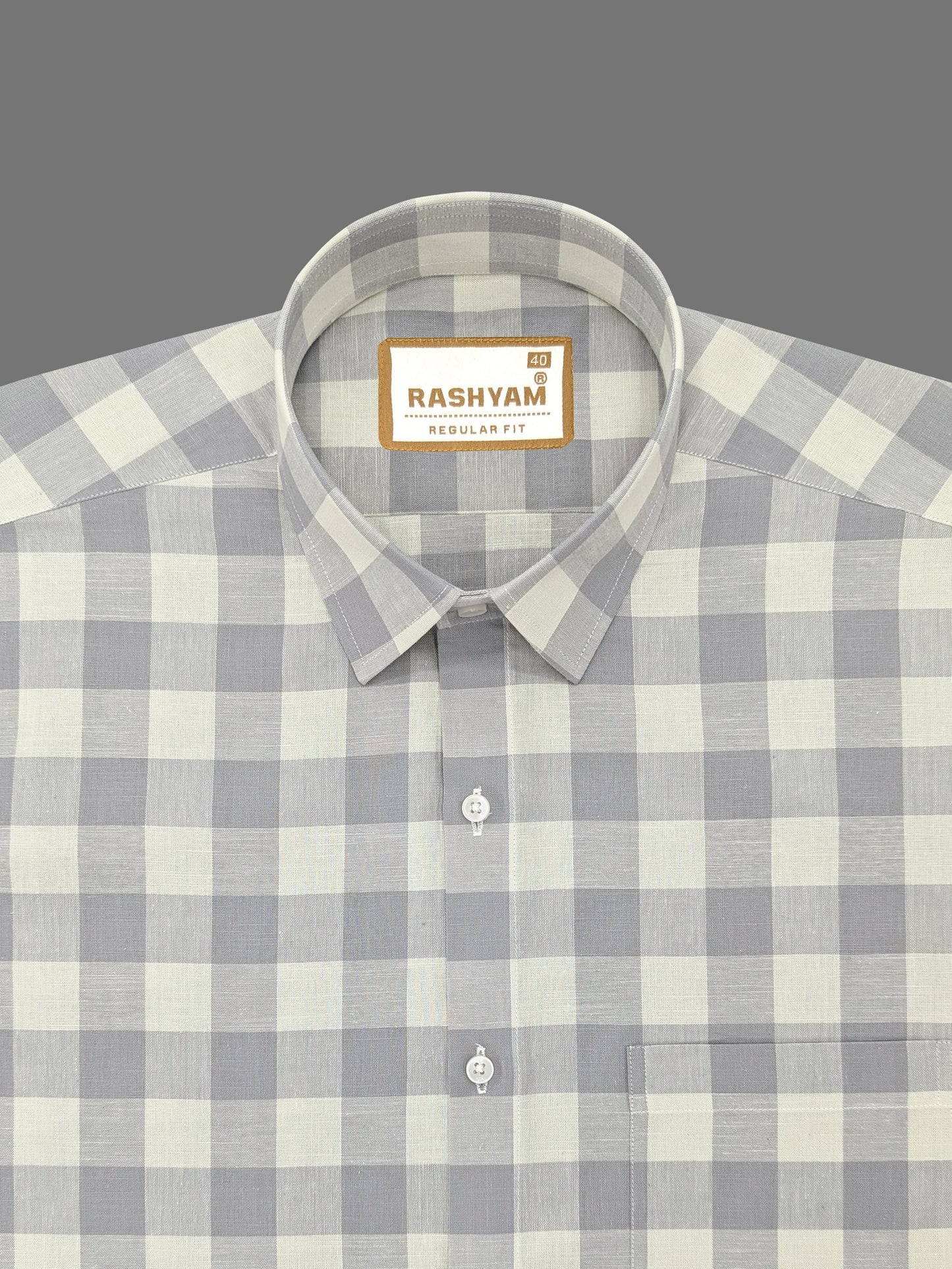 Luxurious Italian Linen Cotton Grey With Cream Checks Formal Shirt