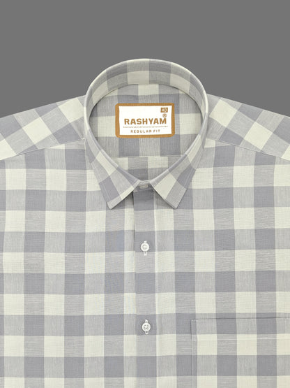 Luxurious Italian Linen Cotton Grey With Cream Checks Formal Shirt