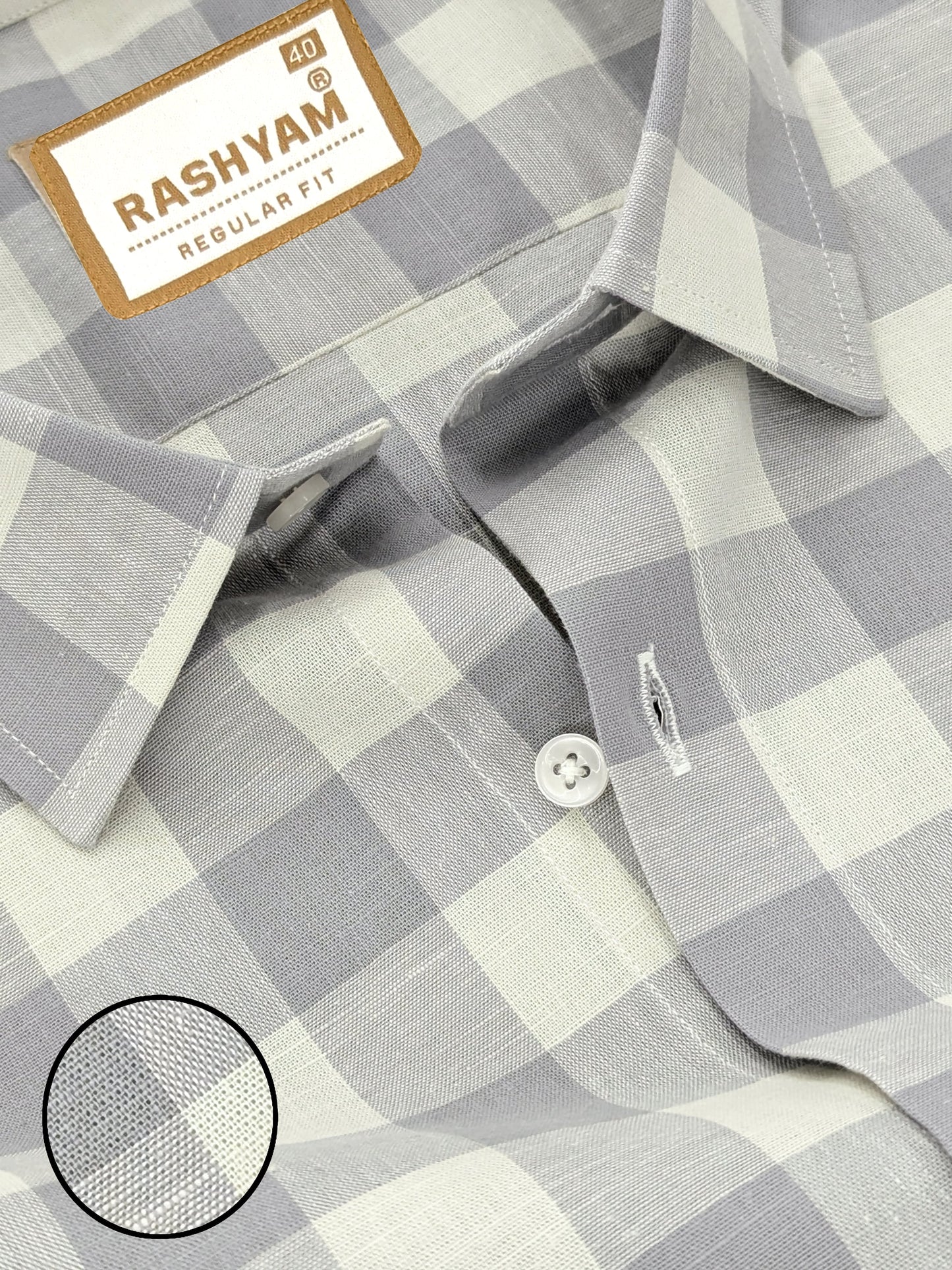 Luxurious Italian Linen Cotton Grey With Cream Checks Formal Shirt