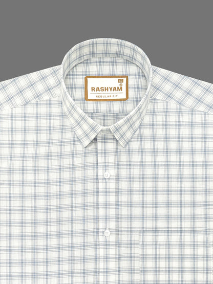 Luxurious Italian Linen Cotton White With Blue Checks Formal Shirt for men