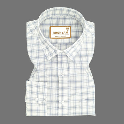 Luxurious Italian Linen Cotton White With Blue Checks Formal Shirt for men