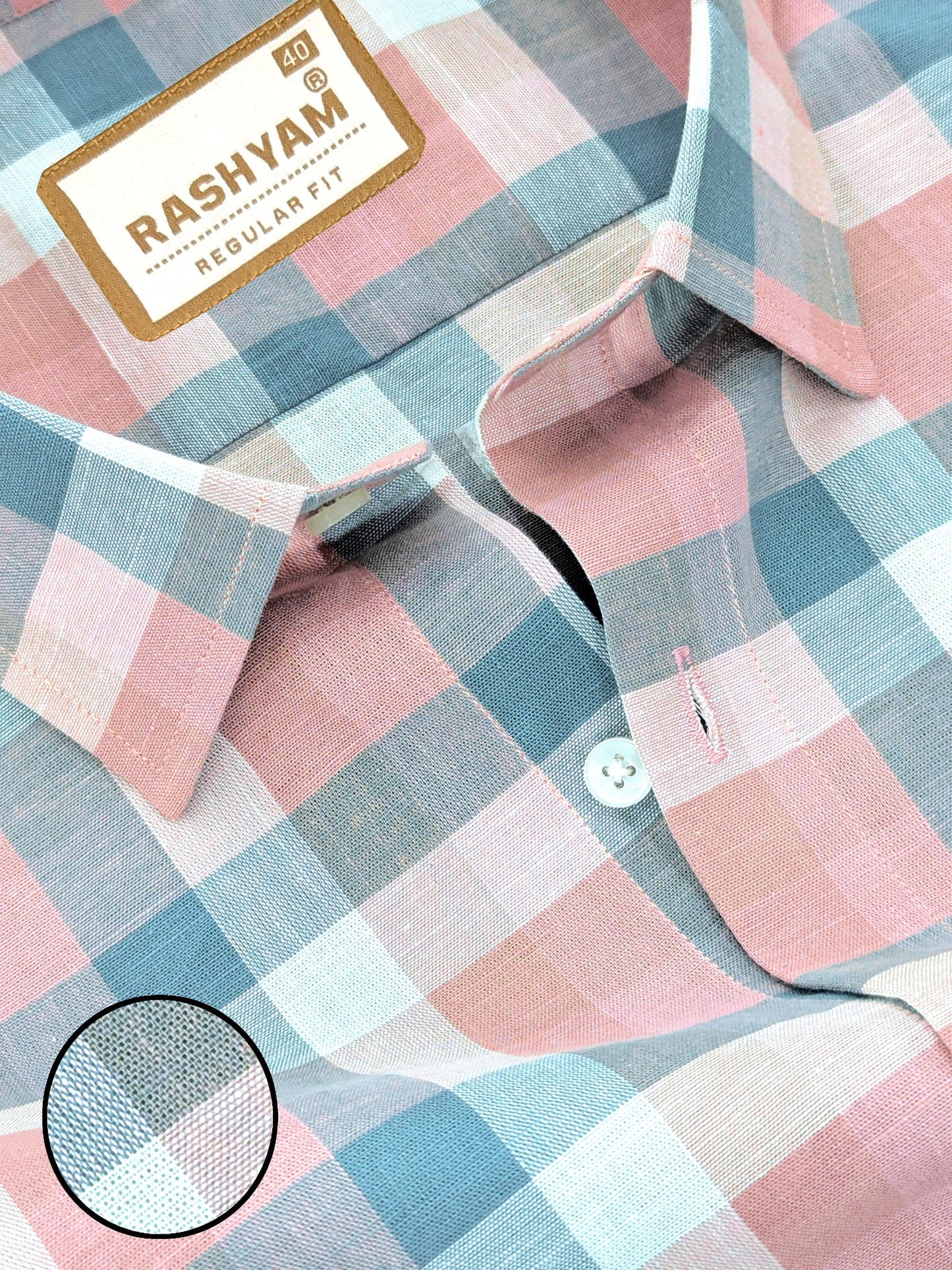 Luxurious Italian Linen Cotton Rose Fog With Grey Checks Formal Shirt