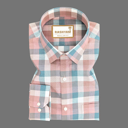 Luxurious Italian Linen Cotton Rose Fog With Grey Checks Formal Shirt