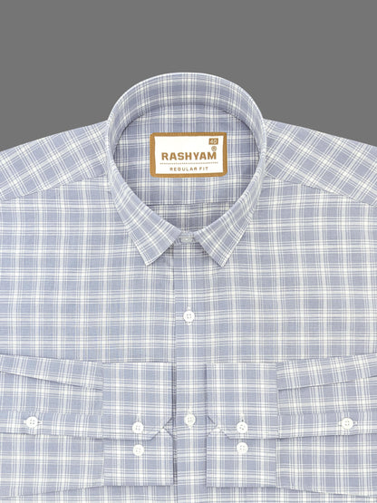 Premium Linen Cotton French Grey With White Checks Formal Shirt For Men