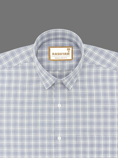 Premium Linen Cotton French Grey With White Checks Formal Shirt For Men