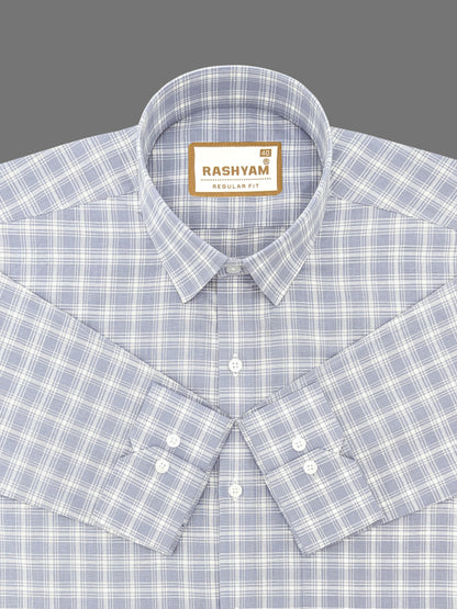 Premium Linen Cotton French Grey With White Checks Formal Shirt For Men