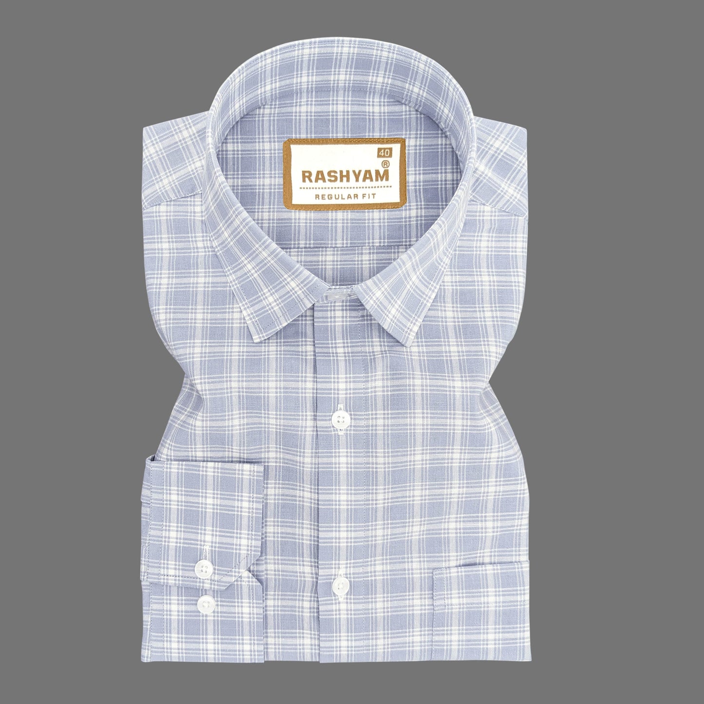 Premium Linen Cotton French Grey With White Checks Formal Shirt For Men