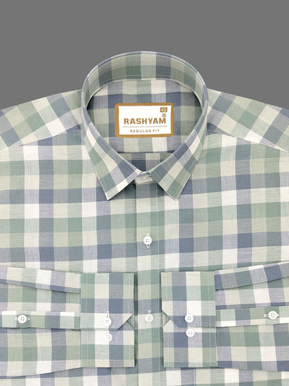 Premium Linen Cotton Nobel Green With Blue Checks Formal Shirt For Men