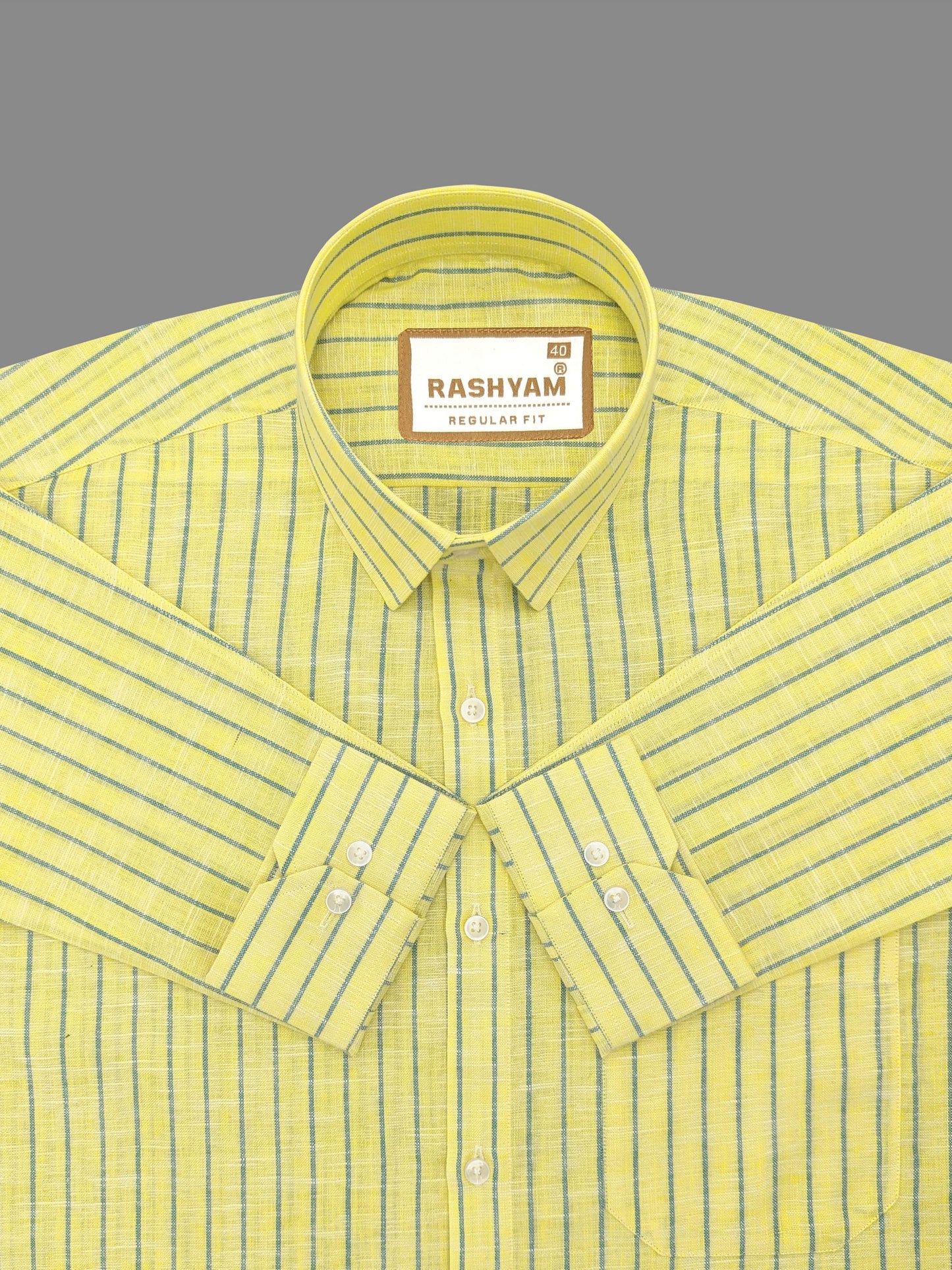 Matera Linen Cotton Yellow With Blue Line Formal Shirt For Men