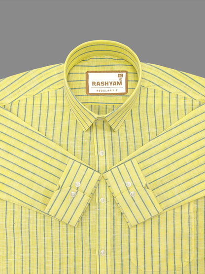 Matera Linen Cotton Yellow With Blue Line Formal Shirt For Men