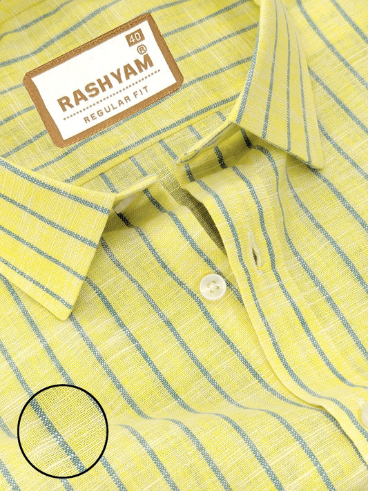 Matera Linen Cotton Yellow With Blue Line Formal Shirt For Men