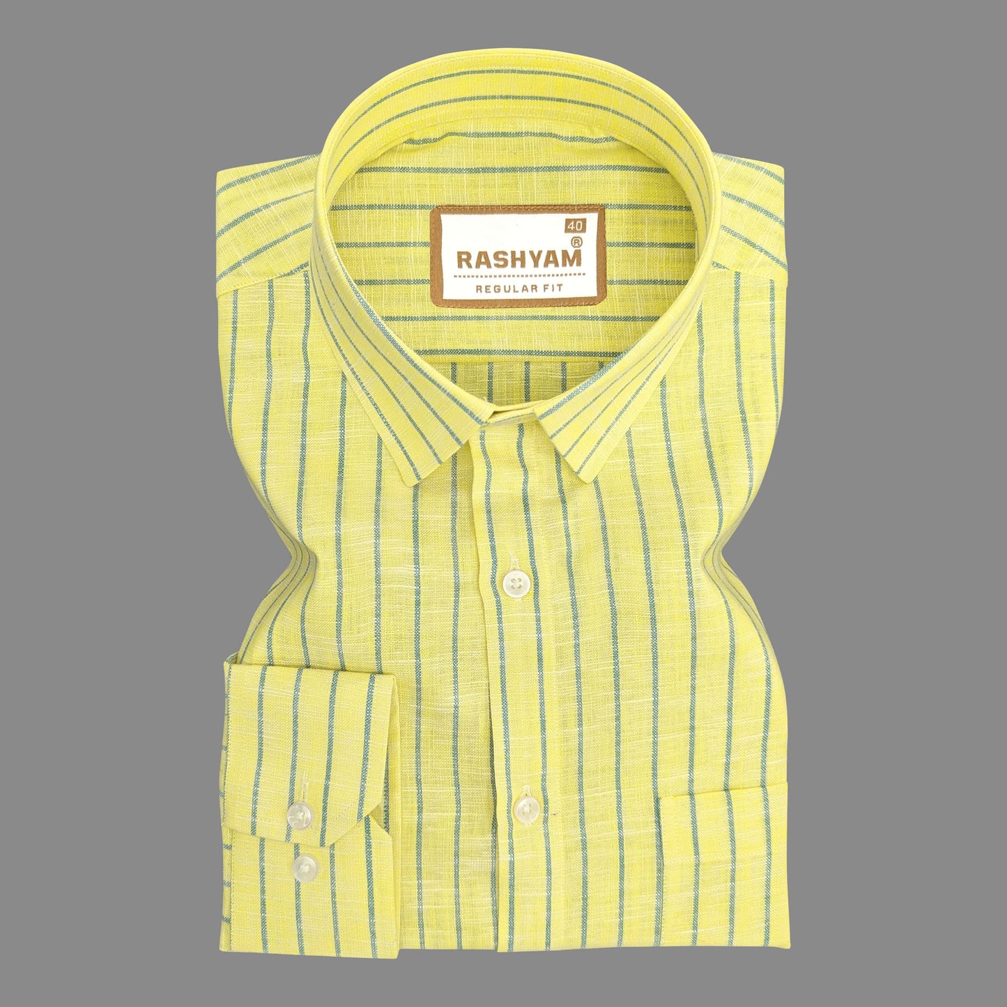 Matera Linen Cotton Yellow With Blue Line Formal Shirt For Men