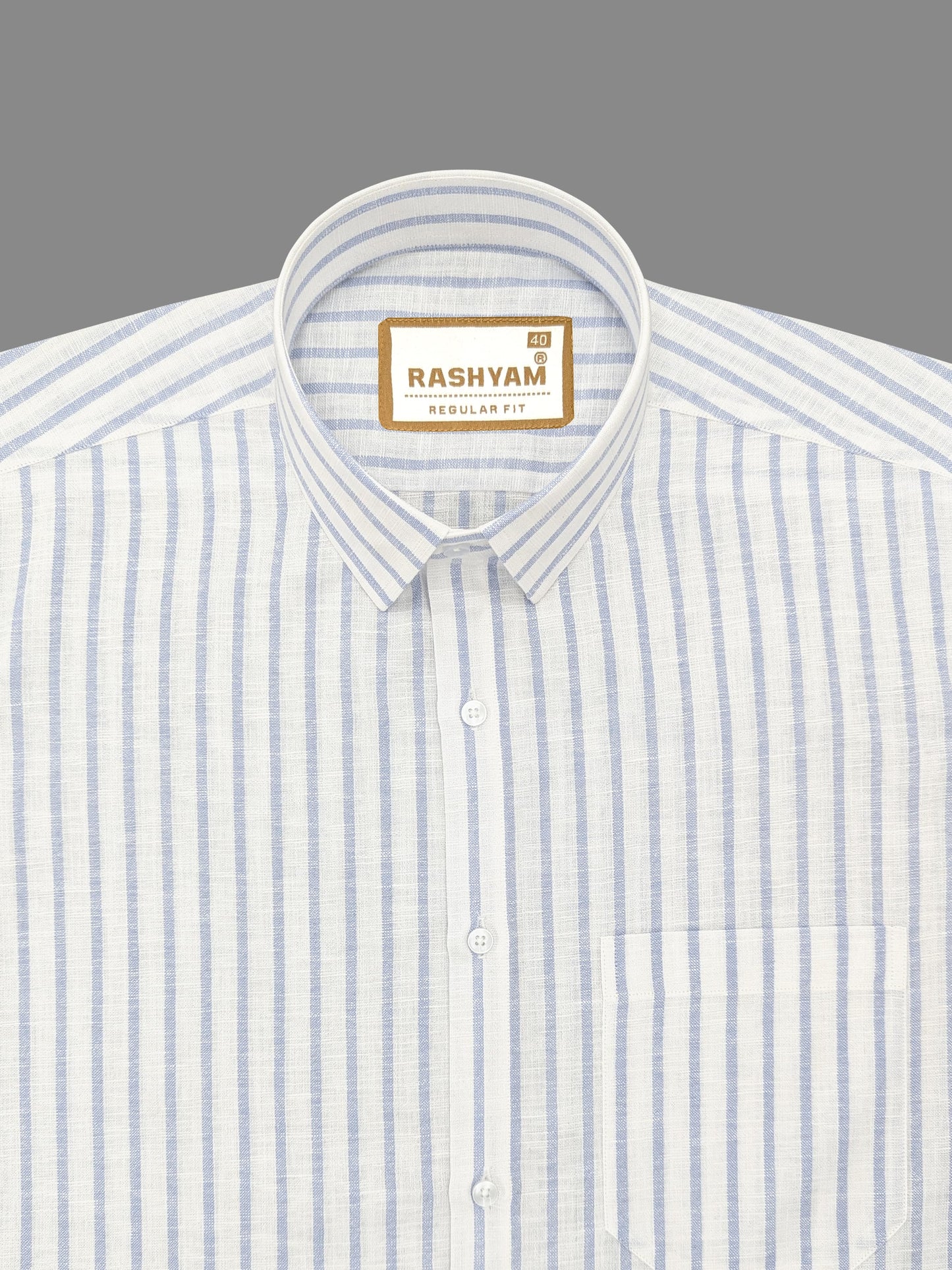 Premium Linen Cotton Light Blue Line On White Shirt For Men