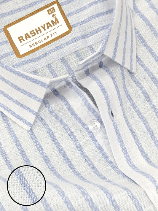 Premium Linen Cotton Light Blue Line On White Shirt For Men