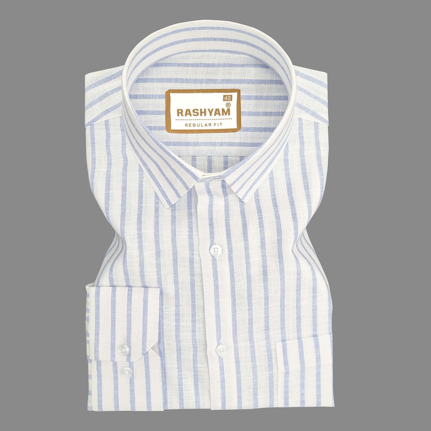 Premium Linen Cotton Light Blue Line On White Shirt For Men