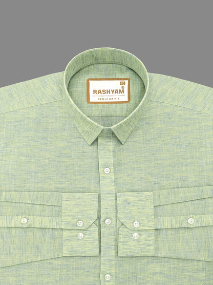 Premium Linen Cotton  Vibrant Green With Blue Thread Shirt For Men