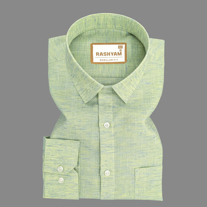 Premium Linen Cotton  Vibrant Green With Blue Thread Shirt For Men