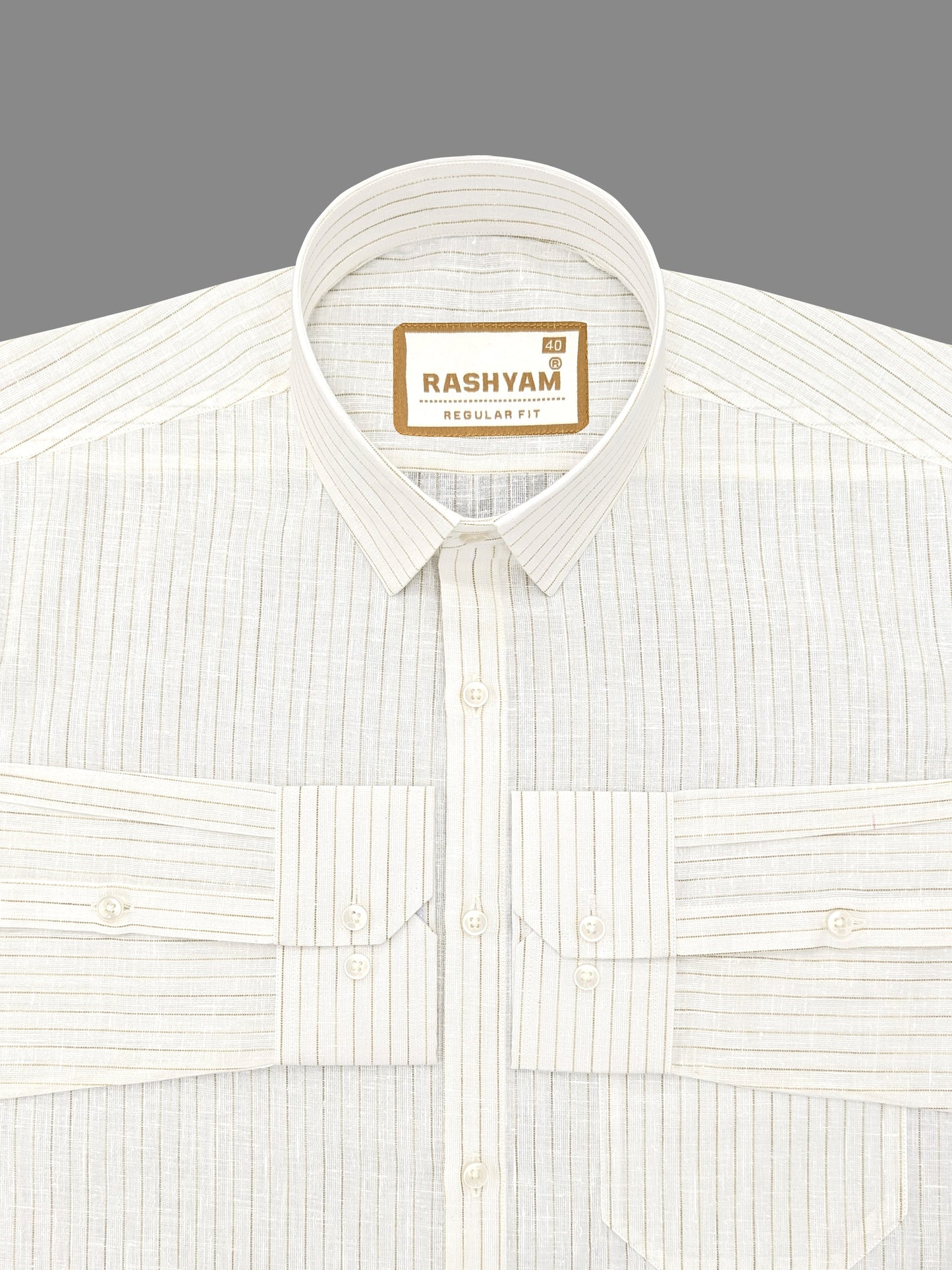 Browny Line On White Luxurious Linen Shirt For men