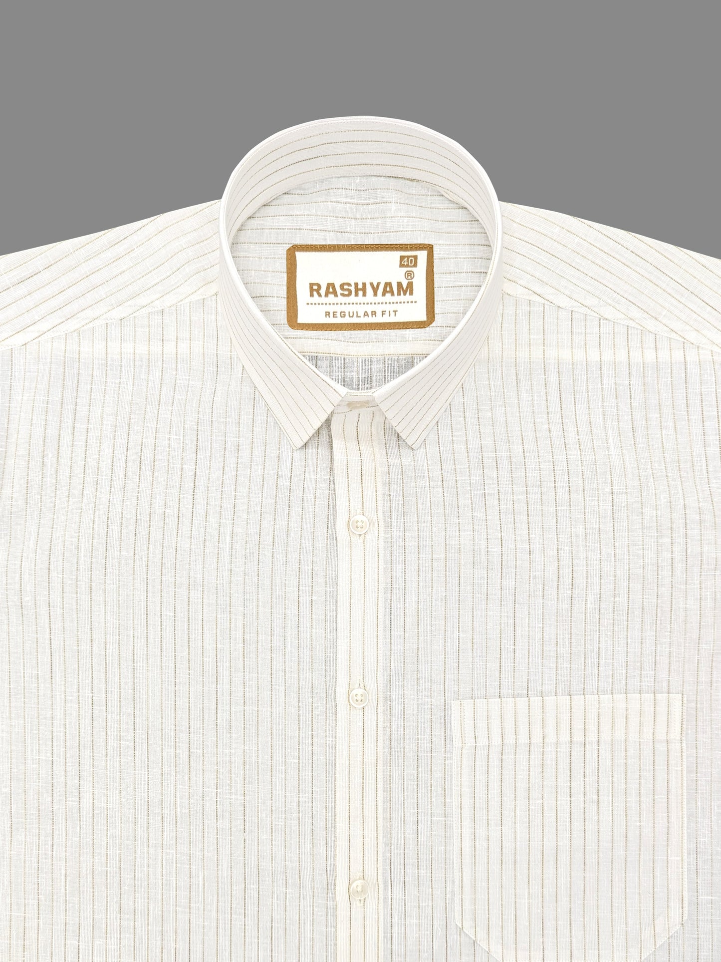 Browny Line On White Luxurious Linen Shirt For men