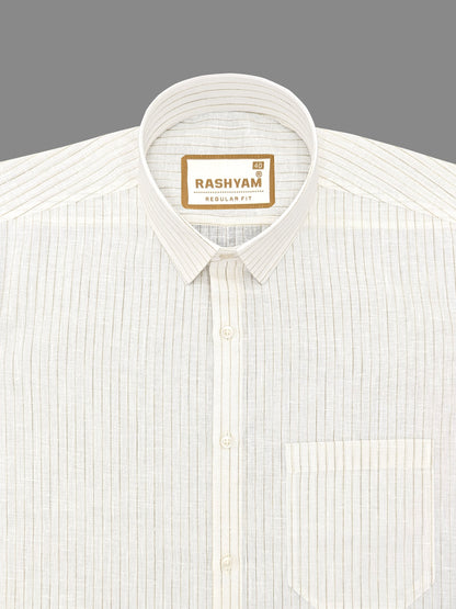 Browny Line On White Luxurious Linen Shirt For men