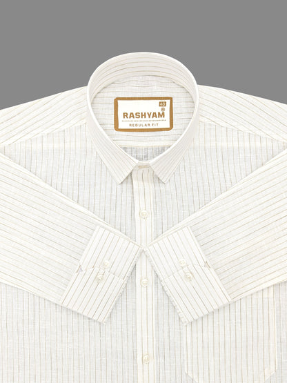 Browny Line On White Luxurious Linen Shirt For men