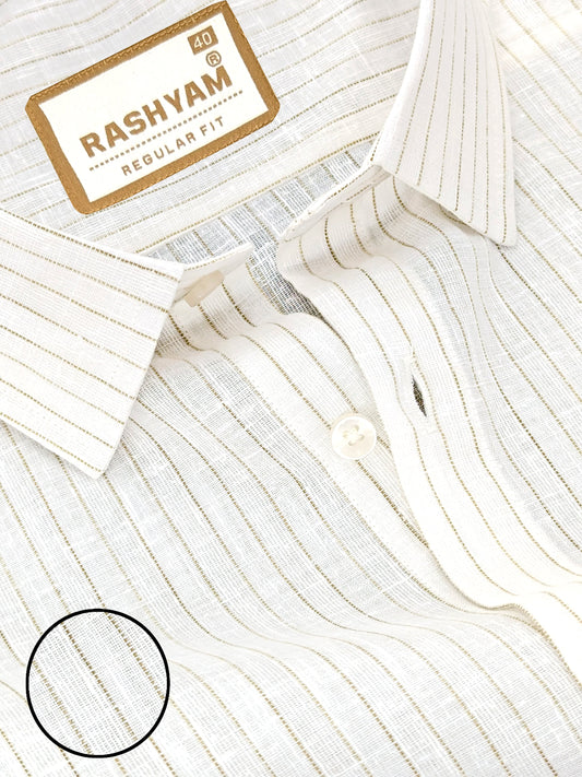 Browny Line On White Luxurious Linen Shirt For men