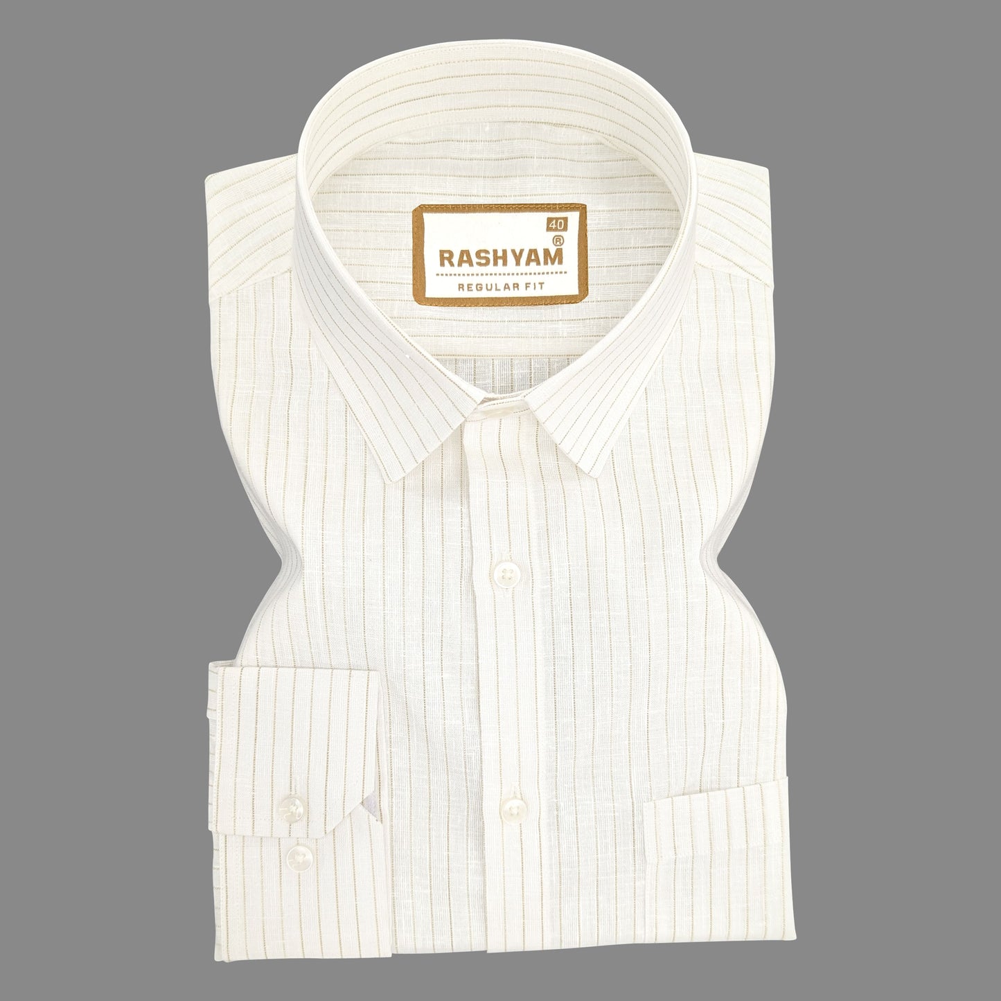 Browny Line On White Luxurious Linen Shirt For men