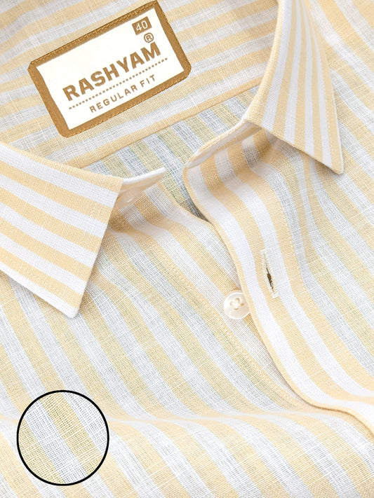 Premium Yellow Line on White Linen Cotton Formal Shirt For Men