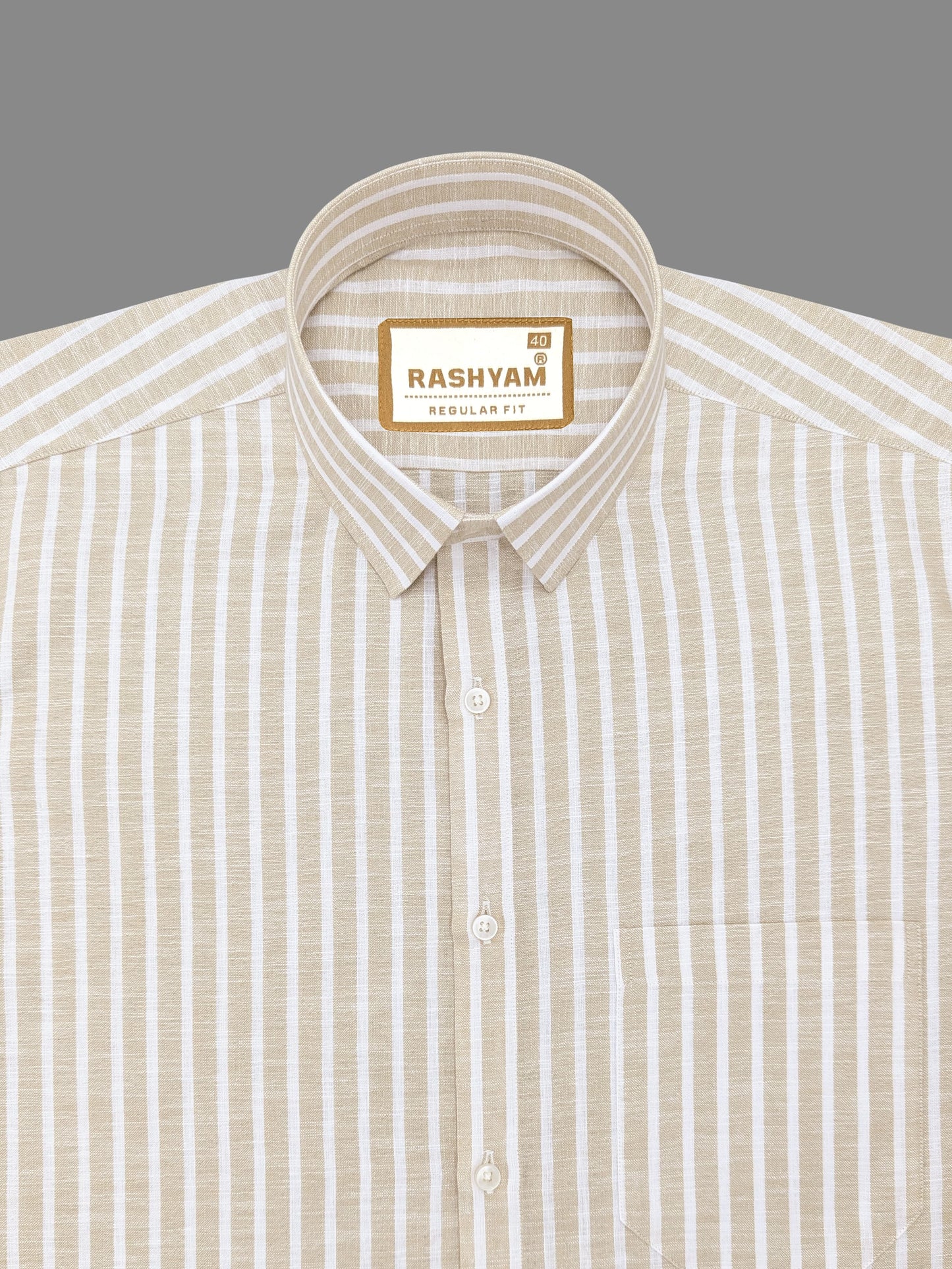 Luxurious Linen Cotton Tortilla Brown With White Line Shirt For Men