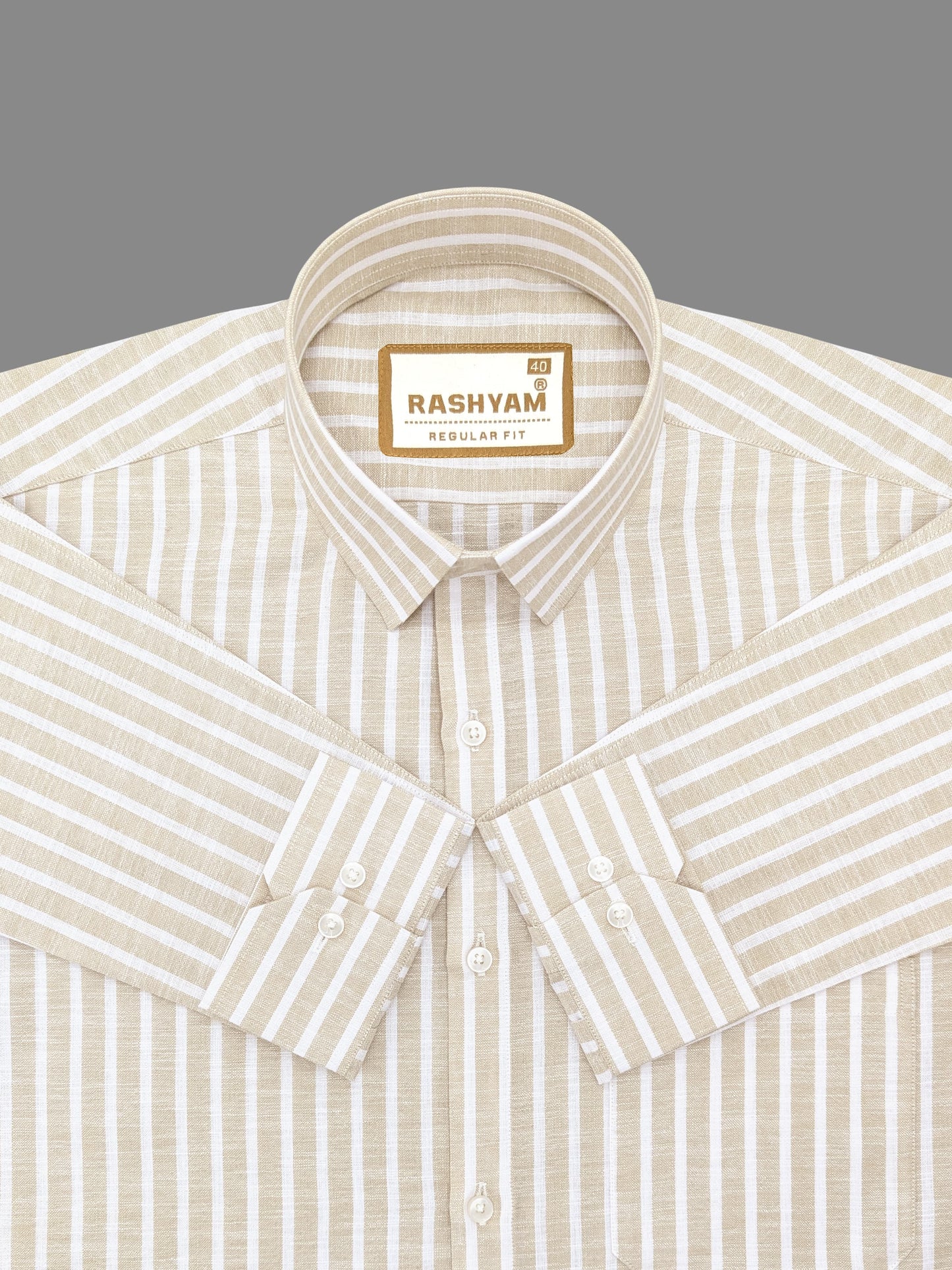 Luxurious Linen Cotton Tortilla Brown With White Line Shirt For Men