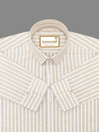 Luxurious Linen Cotton Tortilla Brown With White Line Shirt For Men