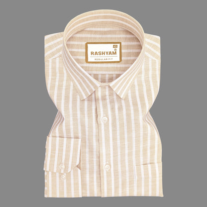 Luxurious Linen Cotton Tortilla Brown With White Line Shirt For Men